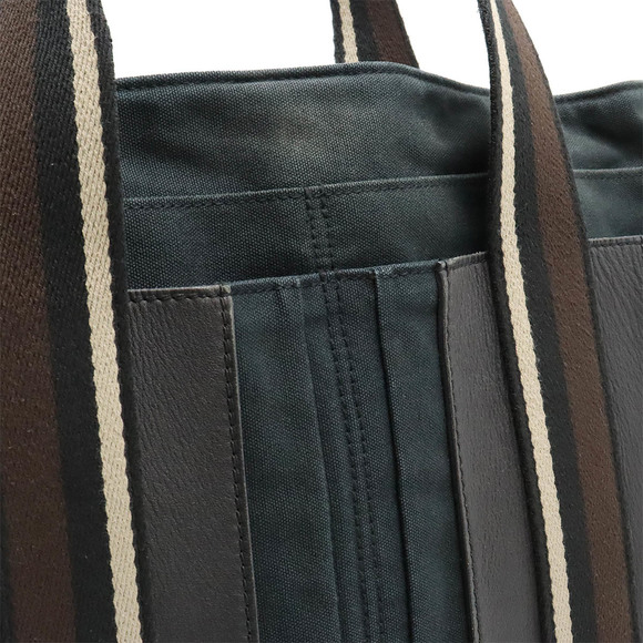 HERMES Troca Horizontal MM Tote Bag Shoulder Canvas Leather Black Brown Beige - Picture 9 of 9